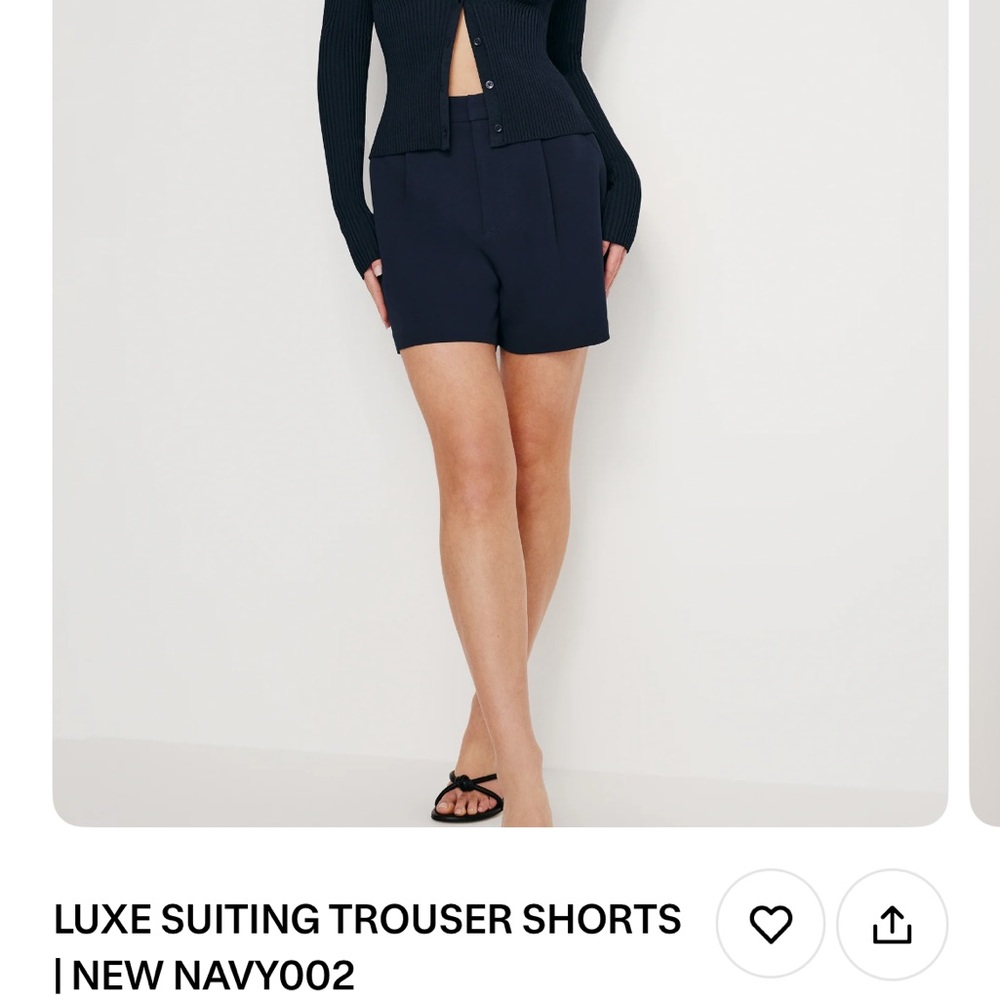 Good American Luxe Navy Suiting Trouser Shorts